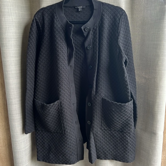 COS black quilted long button front heavy cardigan jacket Medium - Picture 6 of 10